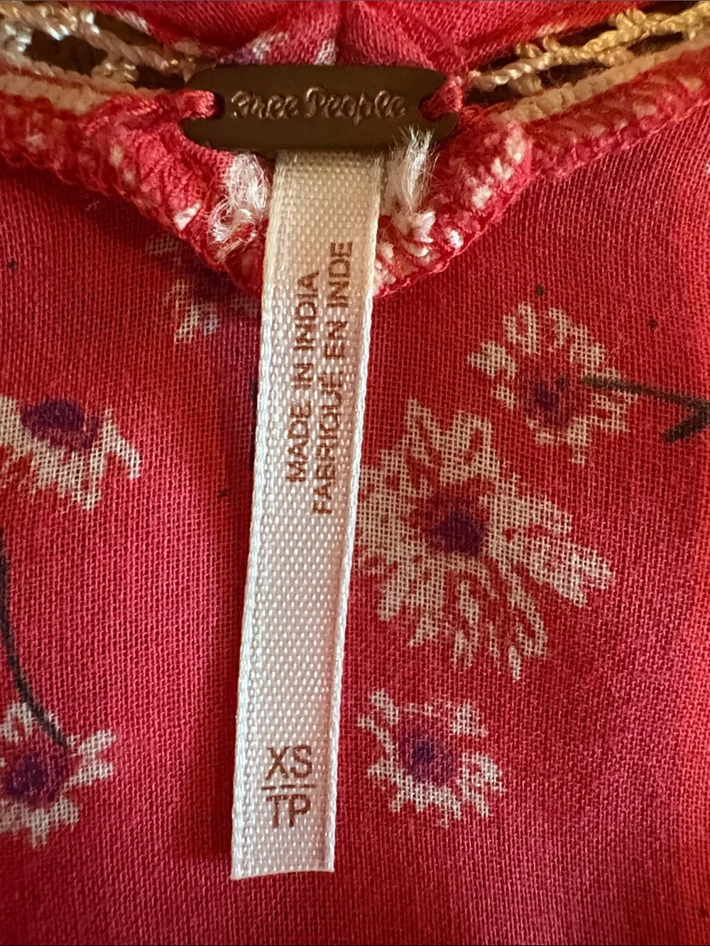 Free People Coral Pink Floral Peasant Top